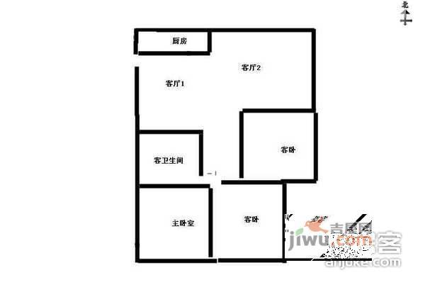 碧水湾花园3室2厅1卫104㎡户型图