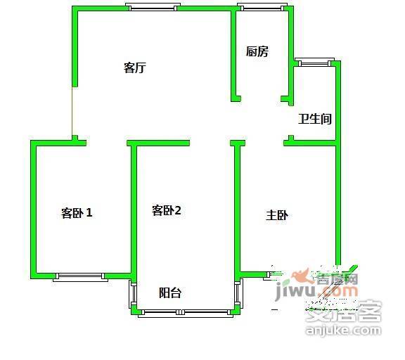 古娄一村二区2室2厅1卫96㎡户型图