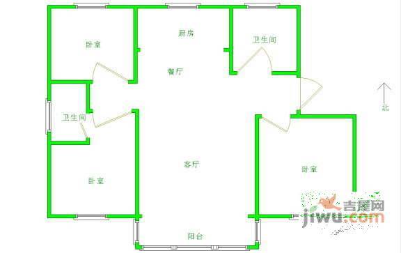 新华苑3室2厅2卫128㎡户型图