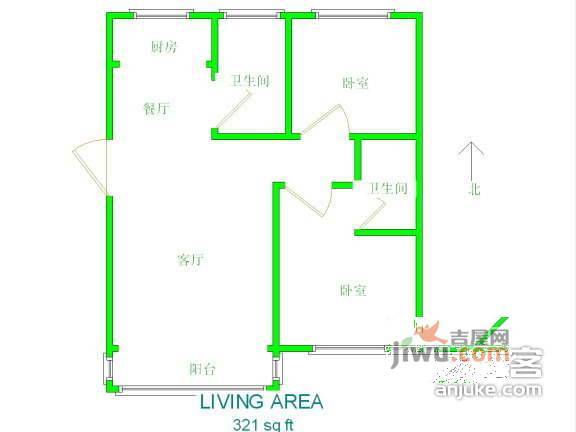 新华苑2室2厅2卫92㎡户型图