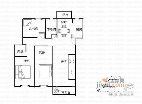 金色尚城3室2厅2卫125㎡户型图