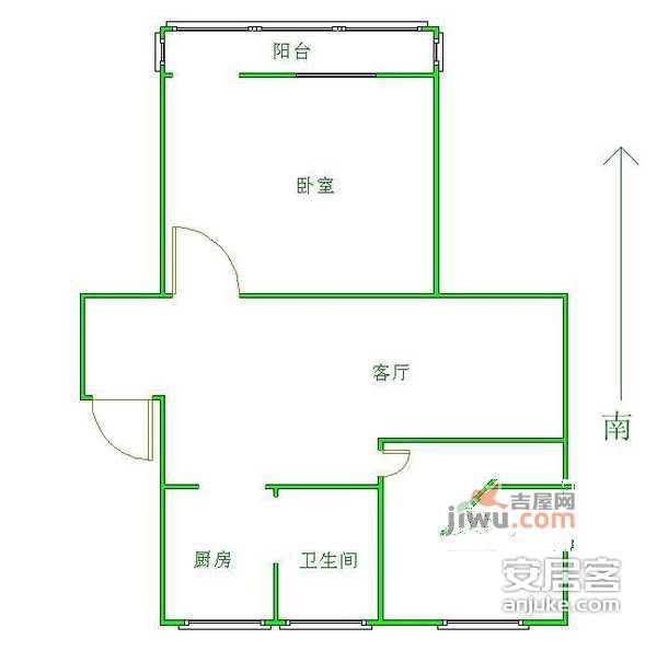 公交一村2室1厅1卫63㎡户型图