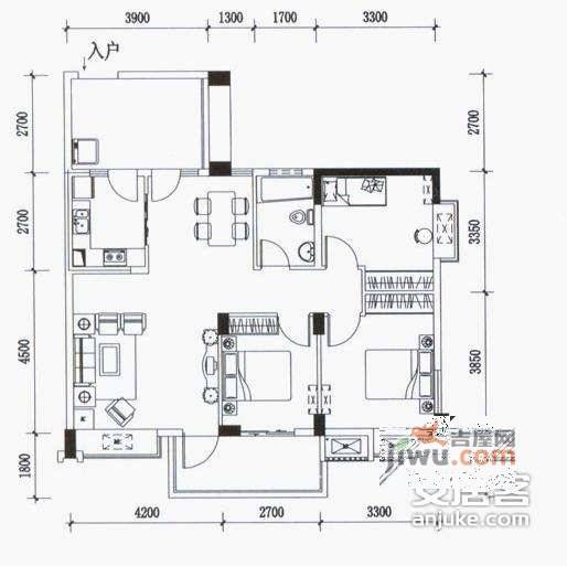 香榭假日山庄3室2厅2卫120㎡户型图