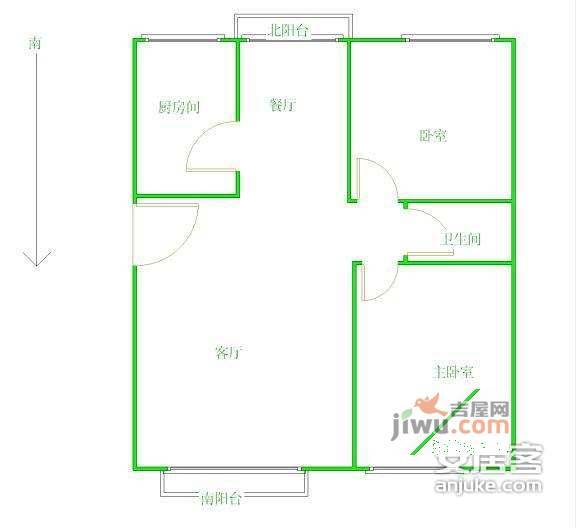 香榭假日山庄2室1厅1卫33㎡户型图