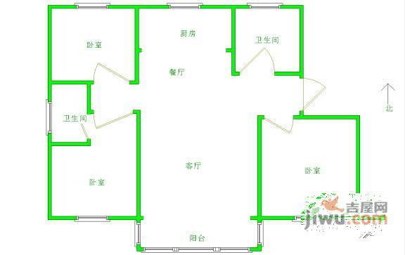 欧洲花园3室2厅1卫130㎡户型图