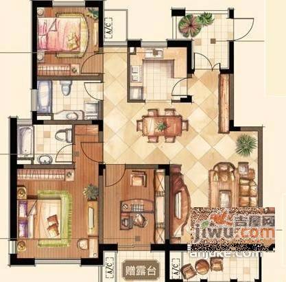 富强新苑一区3室2厅2卫122㎡户型图