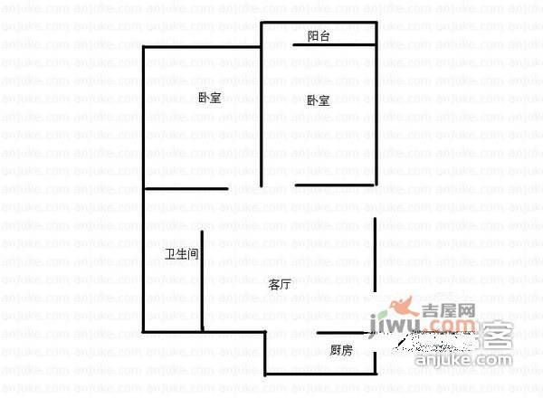 龙港花苑2室1厅1卫63㎡户型图