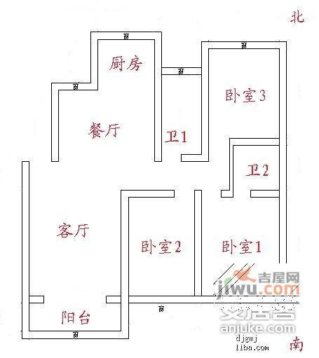 城市新贵3室1厅1卫109㎡户型图