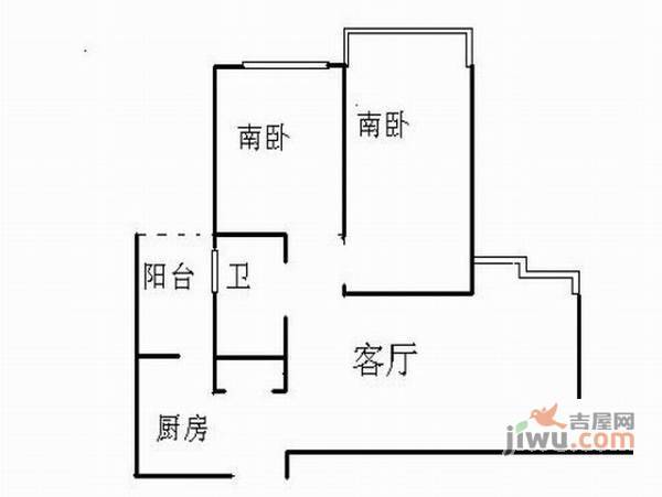 城市新贵2室1厅1卫户型图