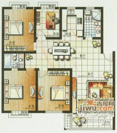 苏苑二村3室2厅2卫180㎡户型图