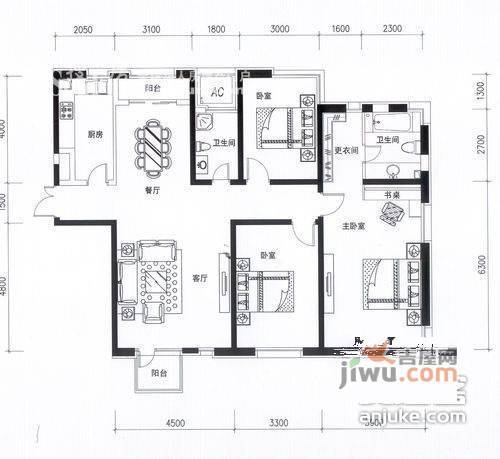 绿地阳澄名邸一期3室2厅2卫137㎡户型图