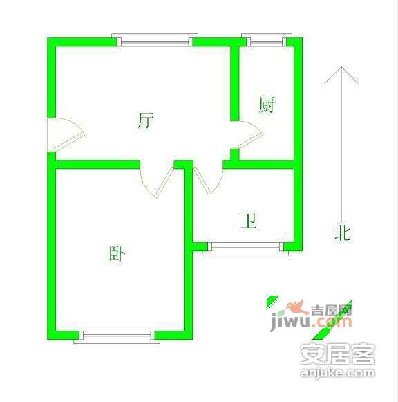 张泾新村一区1室1厅1卫45㎡户型图