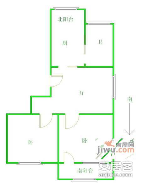 泰南苑2室1厅1卫68㎡户型图