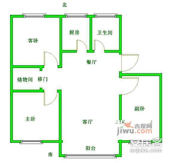 宝石御景园3室2厅1卫136㎡户型图