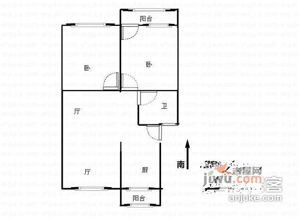 新苏苑2室1厅1卫55㎡户型图