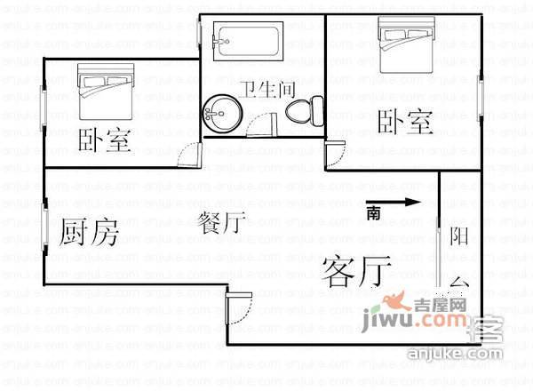 新苏苑2室2厅1卫100㎡户型图