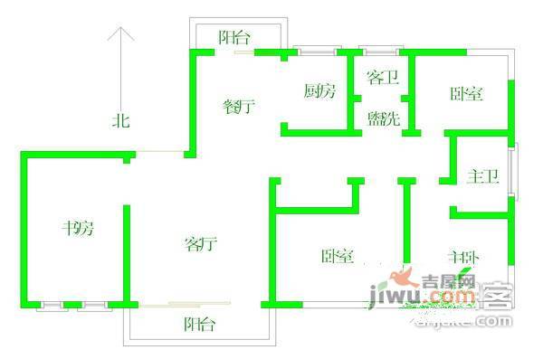 香樟公寓4室2厅2卫180㎡户型图