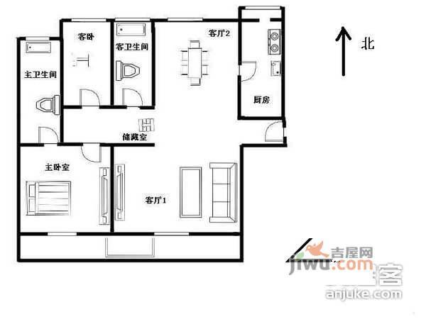 香樟公寓2室2厅2卫122㎡户型图
