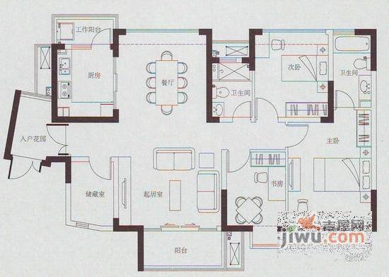 恒基水漾花城3室2厅2卫140㎡户型图