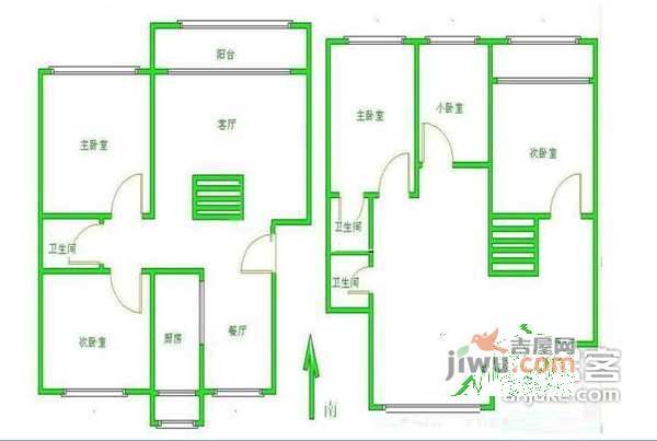 玫瑰久久3室2厅2卫120㎡户型图