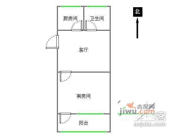 梅花二村1室1厅1卫48㎡户型图