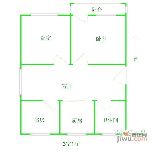 玉兰新村3室1厅1卫110㎡户型图