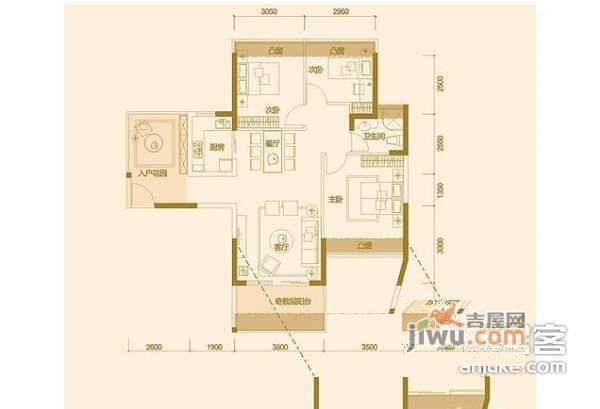 荣域花园3室2厅1卫95㎡户型图