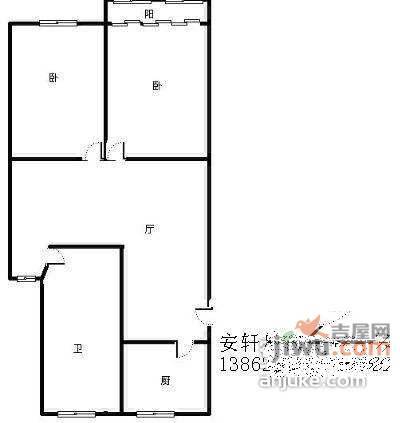 太湖胥香园1室2厅1卫57㎡户型图