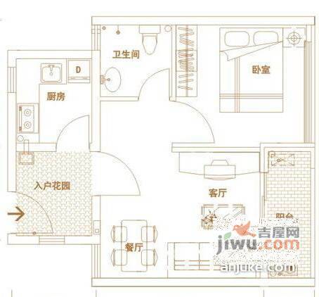 嘉业阳光城1室2厅1卫100㎡户型图