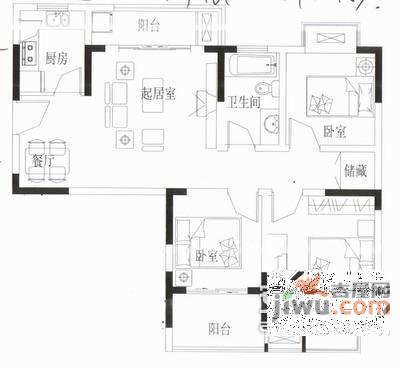 鑫苑湖岸名家3室2厅1卫128㎡户型图