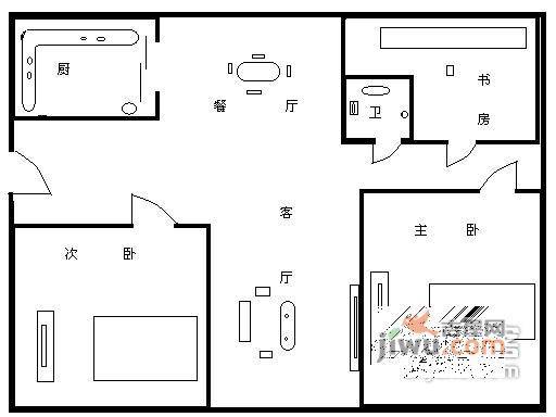 学府花苑3室2厅1卫104㎡户型图