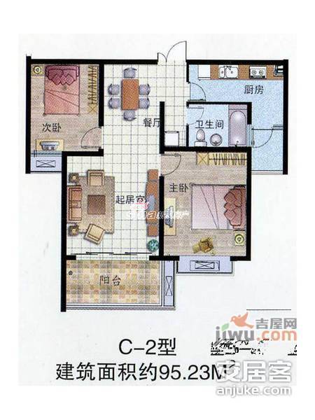 彩香二村1室1厅1卫48㎡户型图