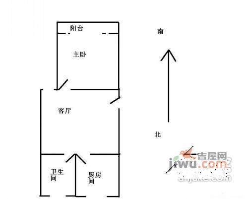 彩香二村1室1厅1卫48㎡户型图