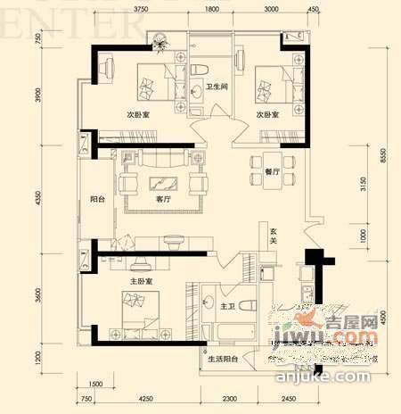 贵都花园3室2厅2卫136㎡户型图