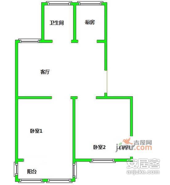 青苑小区2室1厅1卫114㎡户型图