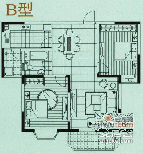 美田山水之恋3室2厅2卫126㎡户型图