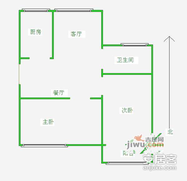 仲雅苑北区2室1厅1卫70㎡户型图