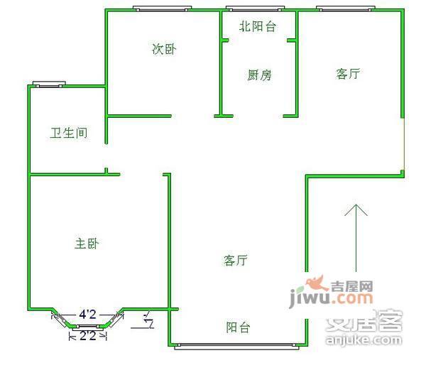 仲雅苑北区2室2厅1卫92㎡户型图