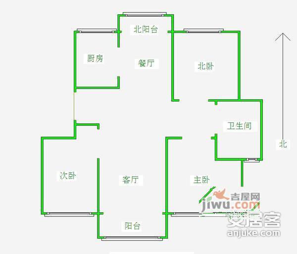 仲雅苑北区3室2厅1卫102㎡户型图