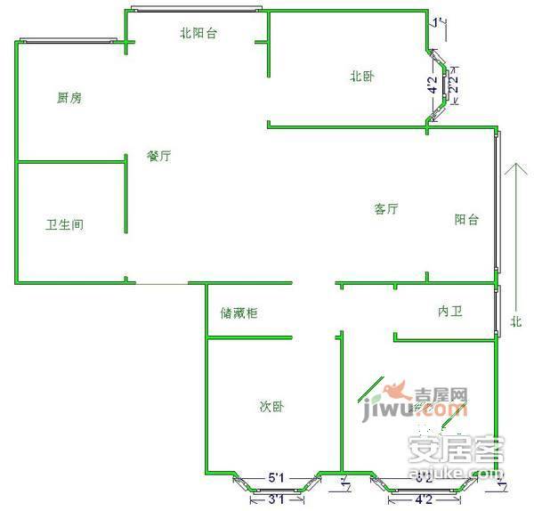 万达广场3室2厅2卫128㎡户型图