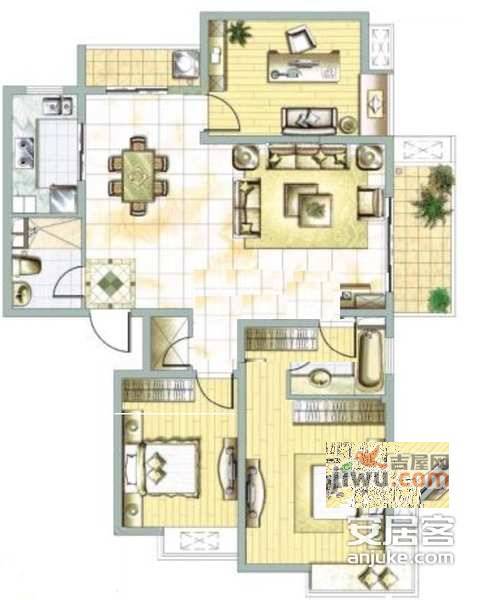 万达广场3室2厅1卫127㎡户型图