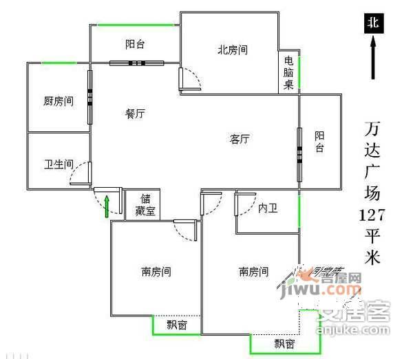 万达广场3室2厅2卫128㎡户型图