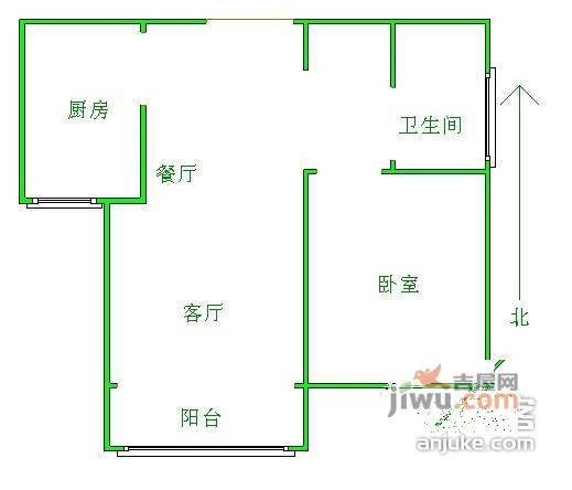 万达广场1室2厅1卫52㎡户型图