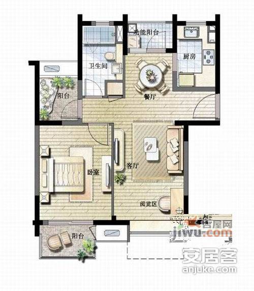 君地风华1室2厅1卫68㎡户型图