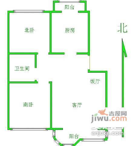 君地风华2室2厅2卫106㎡户型图