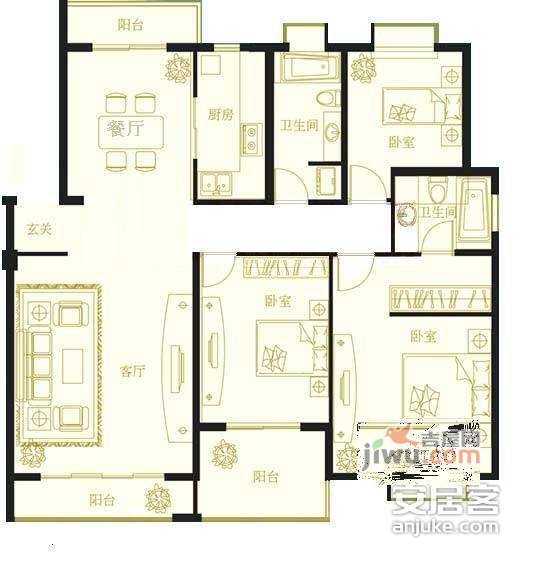 嘉宝花园一期4室3厅2卫180㎡户型图