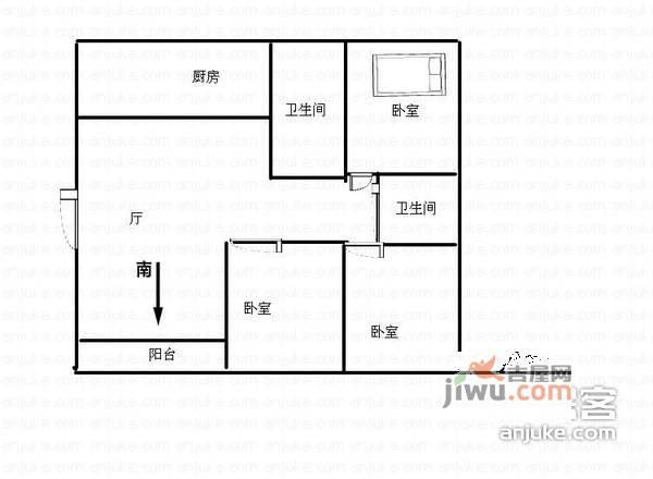 新创竹园3室2厅2卫122㎡户型图