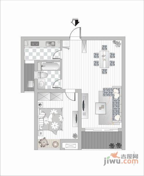 埃拉国际自由水岸1室2厅1卫户型图