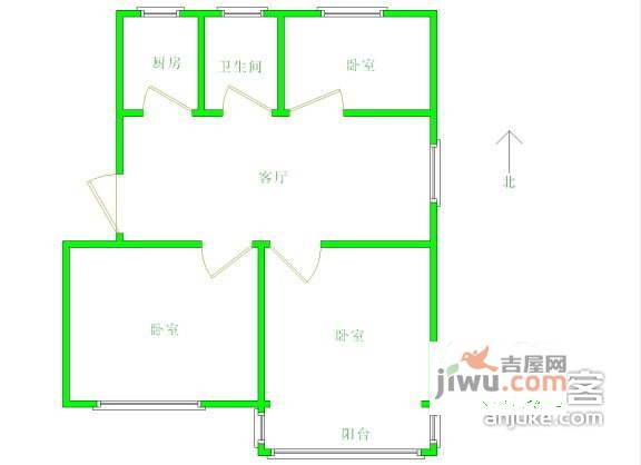 埃拉国际自由水岸2室1厅1卫100㎡户型图