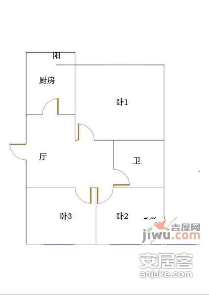 友新新村3室1厅1卫98㎡户型图